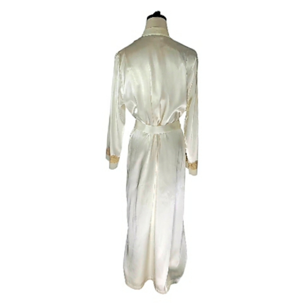 Satin White 2 Piece Peignoir Set M/L Robe Gown Lace Bridal Honeymoon Cocquette - Picture 14 of 14